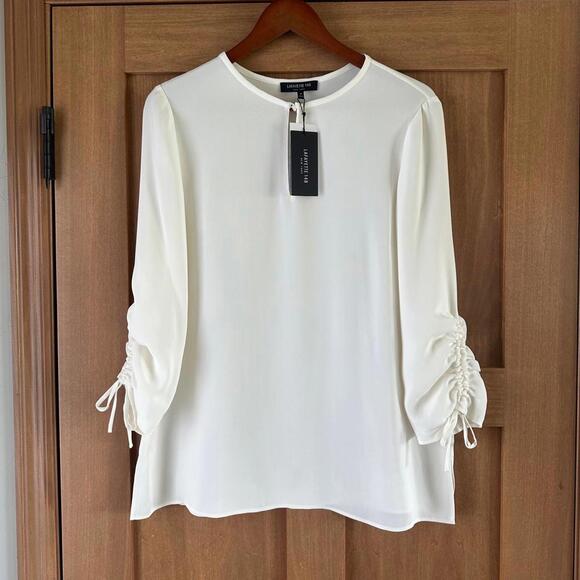 Lafayette 148 New York Tops - NWT Lafayette 148 100% Silk Ruched Sleeves Blouse in Cloud Ivory Women’s Medium